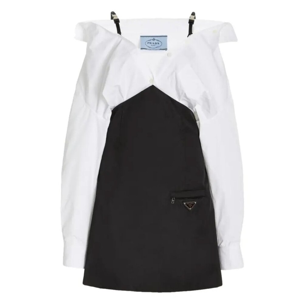 PRADA Mini Dress 2021 Size 40 Long Sleeves logo pocket strap